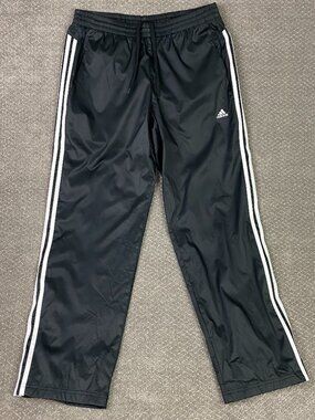 Adidas Track Pants Mens Large Black 3 White Stripes Windbreaker Revo Remix